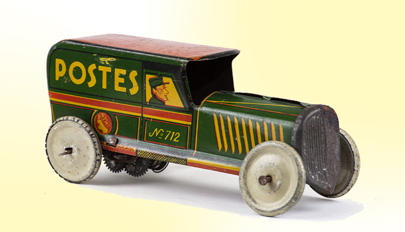 Petite voiture mécanique des Postes, 1920- 1930, tôle sérigraphiée