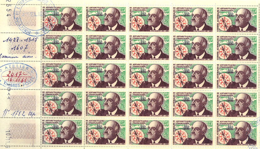 Une planche de timbres des TAAF en hommage à Jean Charcot