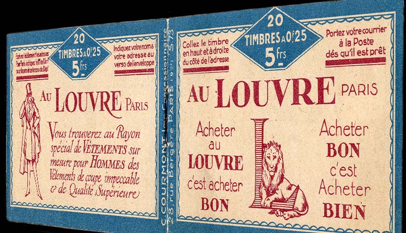 Carnet de 20 timbres-poste (couverture Au Louvre)