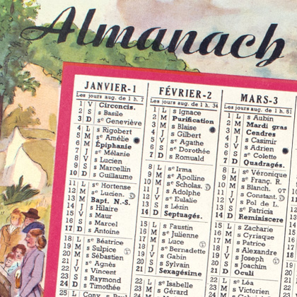 Détail d'un almanach français des années 50