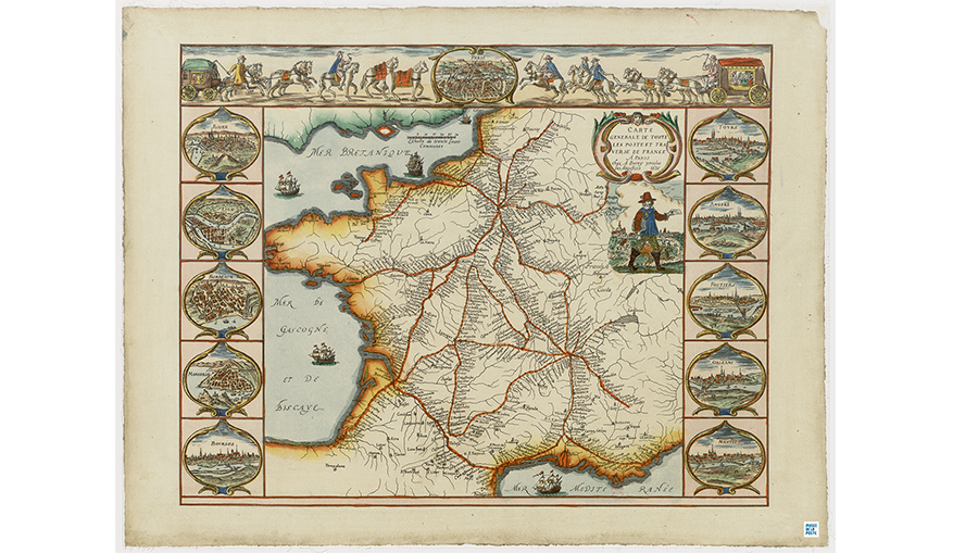 Carte générale de toutes les postes passant par Paris. Paris : A. Bérey, 1626