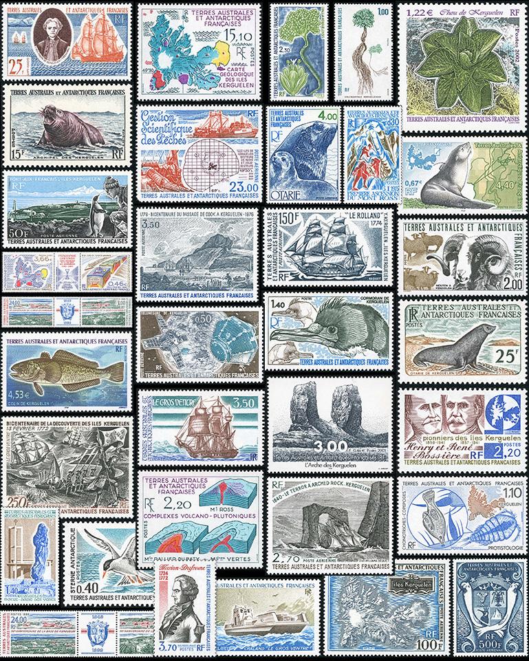 Une sélection de timbres des îles Kerguelen.