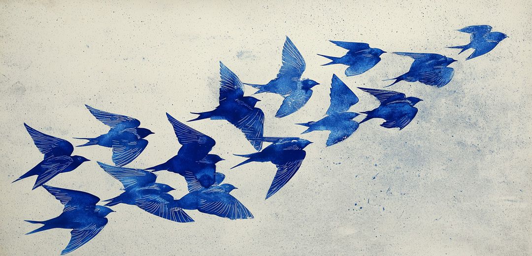 Monotype "nuée d'oiseaux bleus"